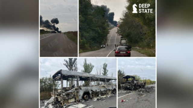 Ворожі дрони знищили близько десяти одиниць техніки на трасі Слов'янськ-Ізюм - DeepState Ворожі дрони знищили близько десяти одиниць техніки на трасі Слов'янськ-Ізюм - DeepState