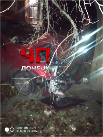 В центре Донецка автомобиль врезался в дерево